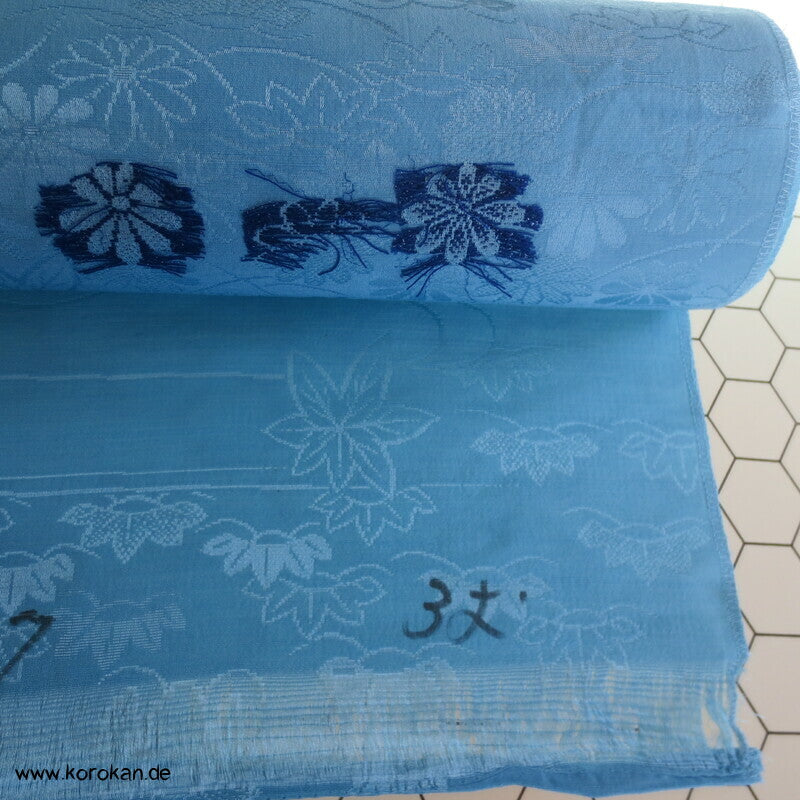 Lurex Blüten, Fluss, Ahornblätter Seide/ Wolle Kimono Jacquard - himmelblau