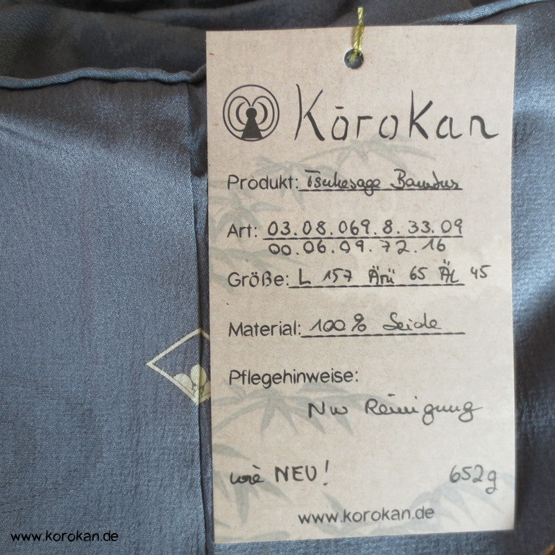 Tsukesage Kimono Bambusmuster auf graublauem Seidensatin