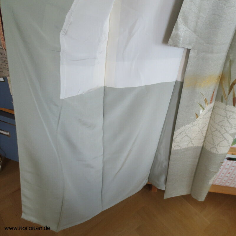 Schilflandschaft mit Bambusgittern Seidendamast mit Shibori Homongi Kimono