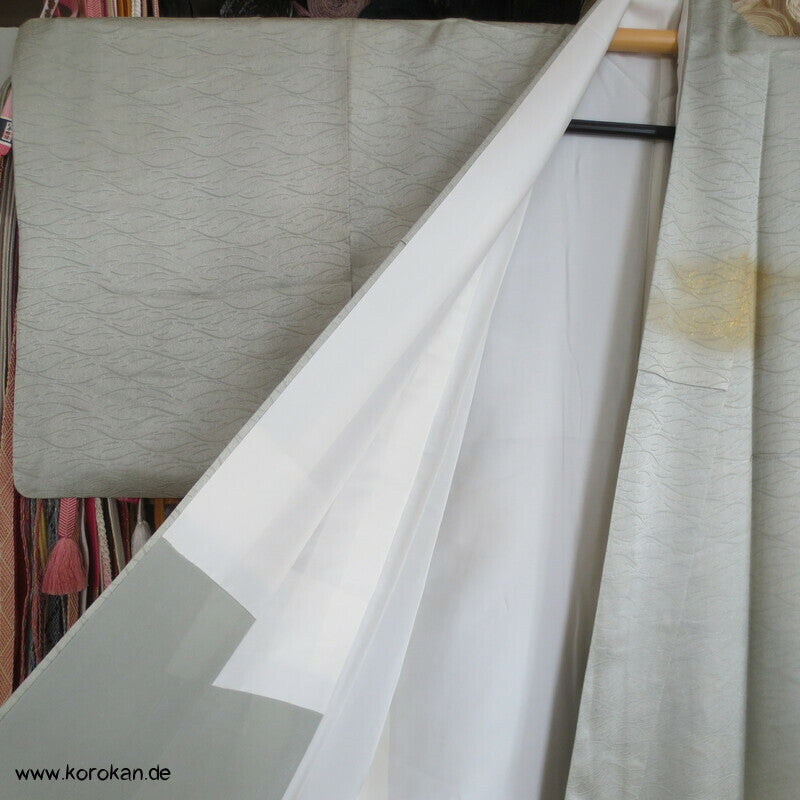 Schilflandschaft mit Bambusgittern Seidendamast mit Shibori Homongi Kimono
