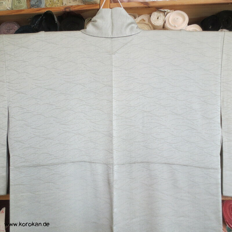 Schilflandschaft mit Bambusgittern Seidendamast mit Shibori Homongi Kimono
