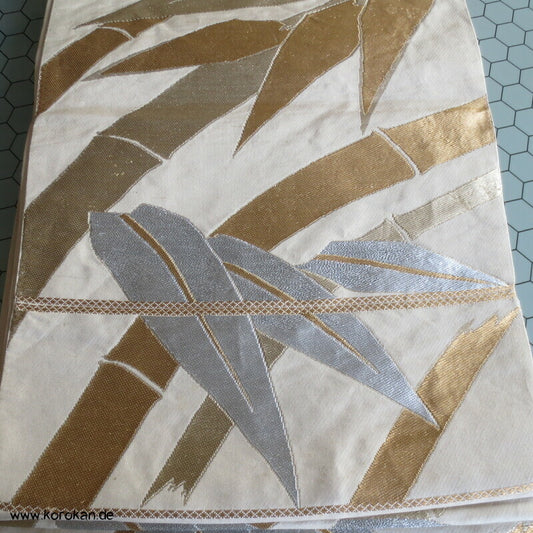 Fukuro Obi Seidenbrokat goldener und silberner Bambus