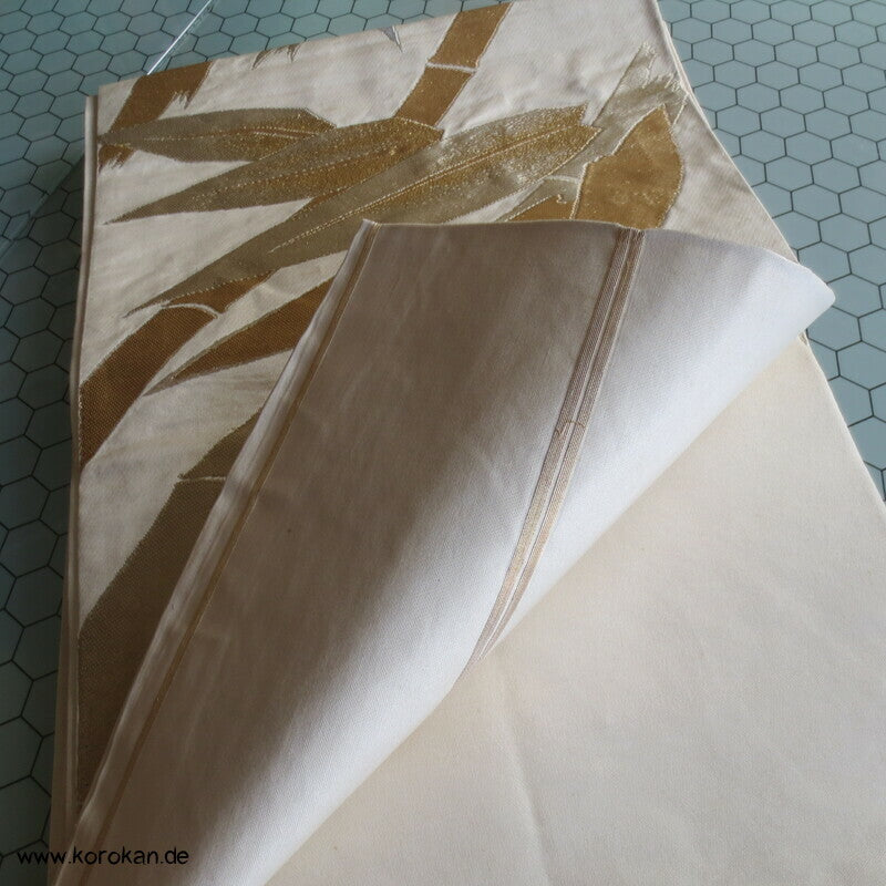 Fukuro Obi Seidenbrokat goldener und silberner Bambus