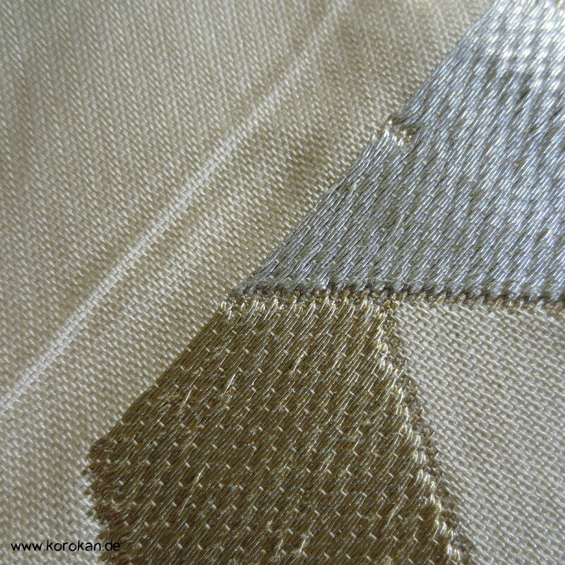 Fukuro Obi Seidenbrokat goldener und silberner Bambus