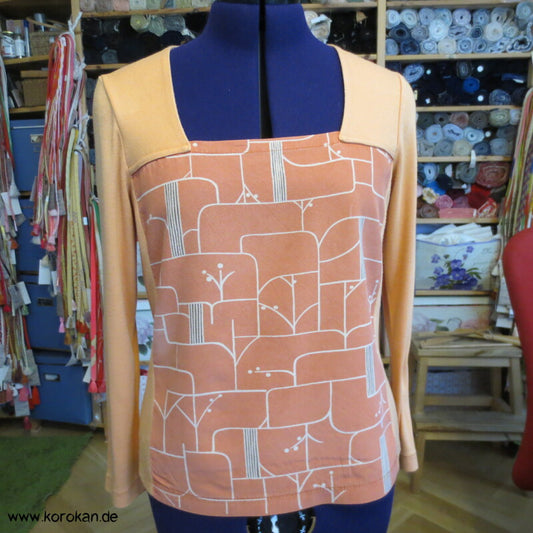 Vintage Langarm Shirt, Kombi aus Muster Kimono Seide Panel + Baumwoll Jersey