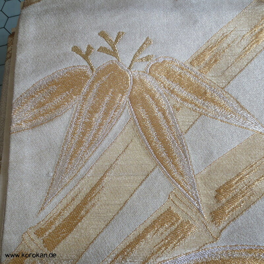 Fukuro Obi Seidenbrokat goldener Bambus