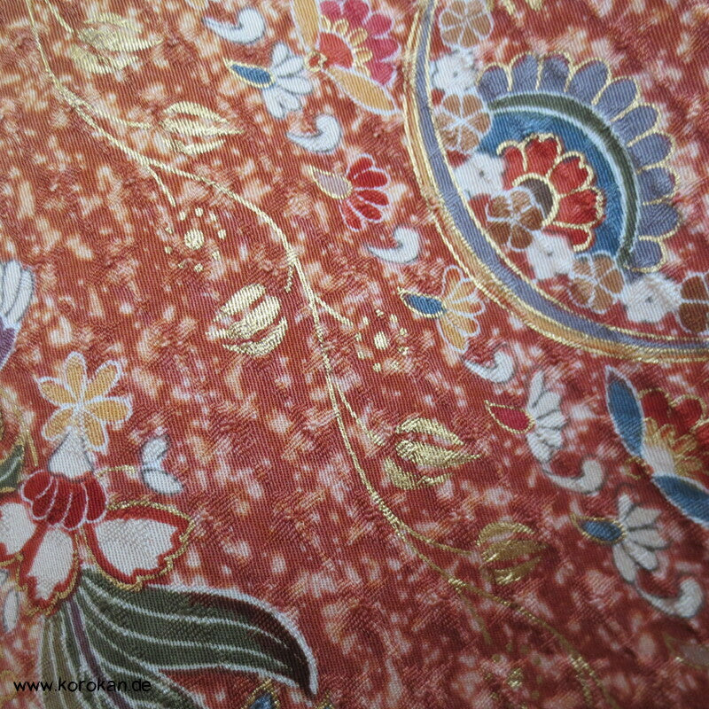 Blumenarabeskenstreifen, Golddruck Seidendamast Komon Kimono