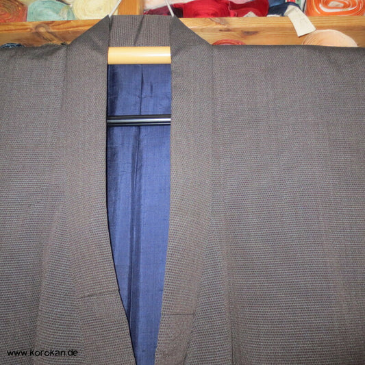 braun - blaugrauer Kikko Kasuri Seide Komon Kimono