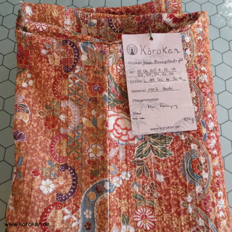 Blumenarabeskenstreifen, Golddruck Seidendamast Komon Kimono