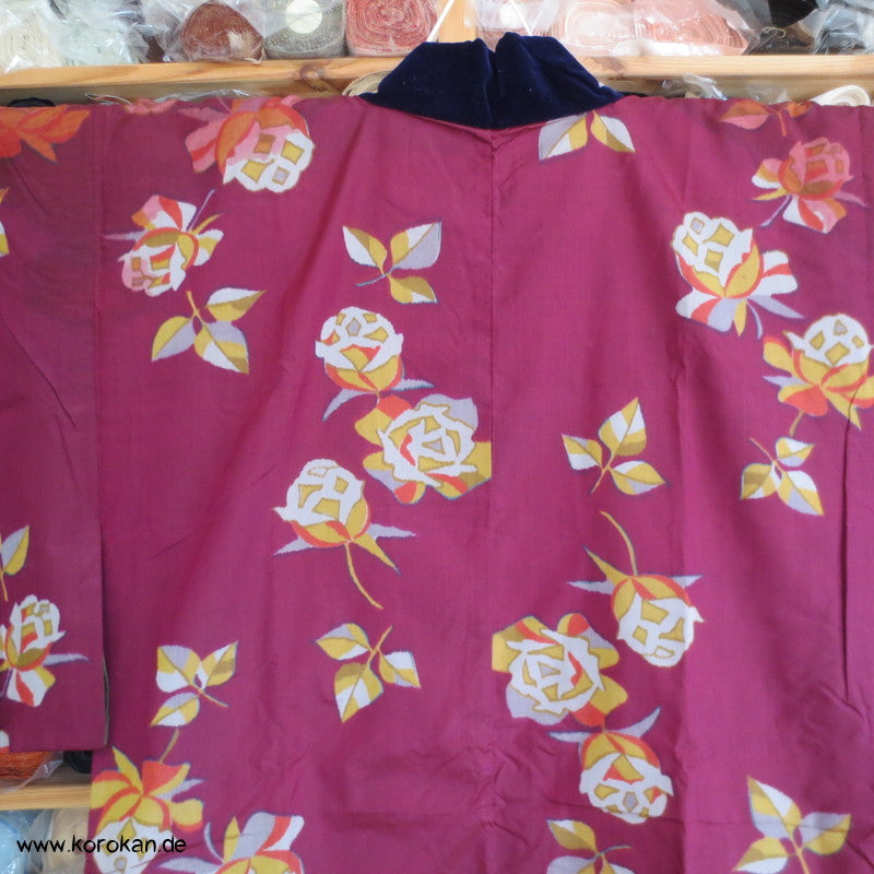 weinrote Meisen Seide / blaue Samtbelege, große Dochugi Kimono Jacke