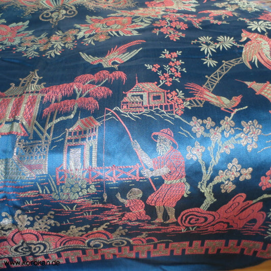 Antike gewebte Brokat - Decke - China - blau, rot, metall