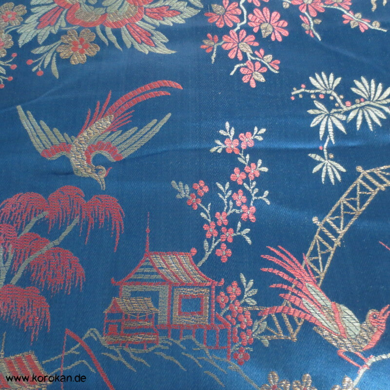 Antike gewebte Brokat - Decke - China - blau, rot, metall