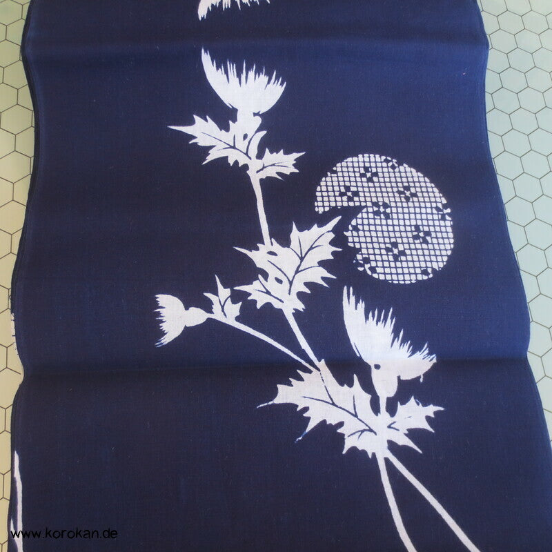 Disteln vor Mond originalgehefteter Yukata Kimono Stoff