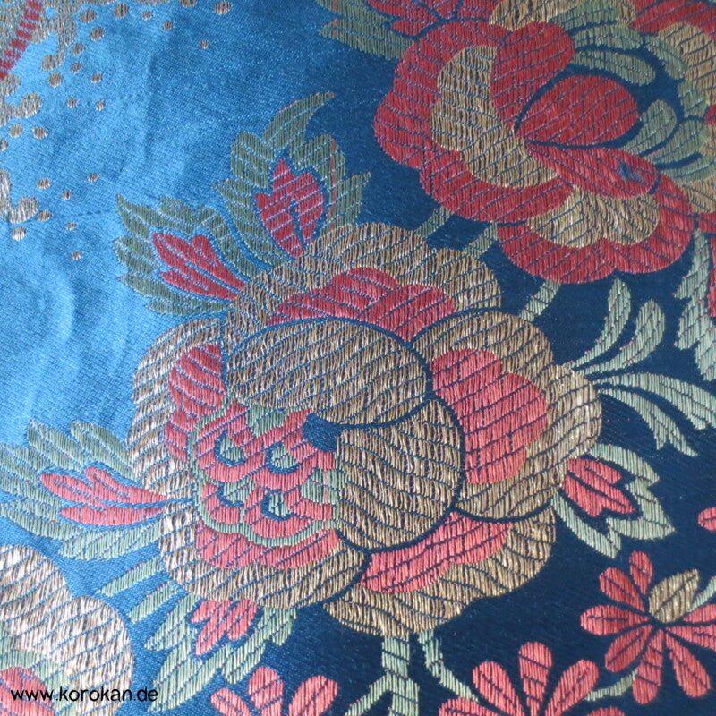 Antike gewebte Brokat - Decke - China - blau, rot, metall