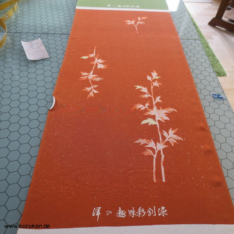 Panel Seide, Gräser, Blütter, Schmetterlinge für Kimono