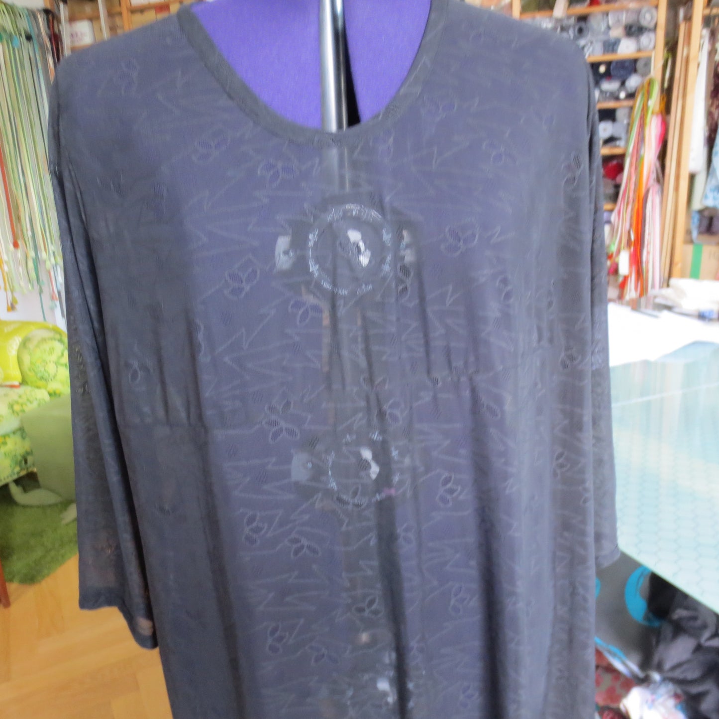 schwarzer Stretch - Spitze Überwurf / Unterkleid, 3/4 Arm