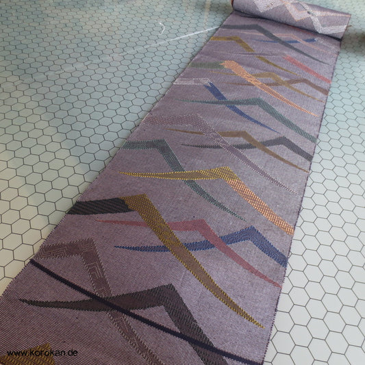 Bergketten Fukuro Obi, grobe handgewebte Seide mit Lurex