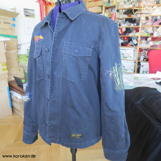 Zara Man Jeansjacke mit japanischen Stickereien XL