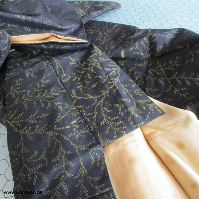 gelbe Zweige Kasuri Tsumugi Seiden Kimono