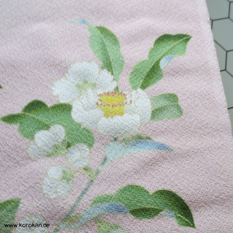 Panel Musterseide für Kimono - Kamelien, Blütenzweige
