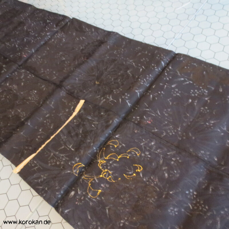 silber Zweige / goldene Kiku doppelseitig antike Araihari Kimono Seide