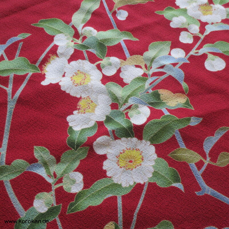 Panel Musterseide für Kimono - Kamelien, Blütenzweige