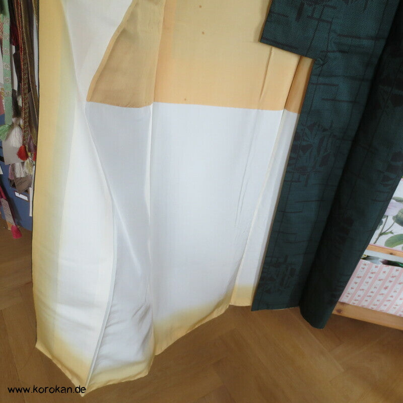 flaschengrün schwarz Kasuri Tsumugi Seiden Kimono, Bambus in Kikko
