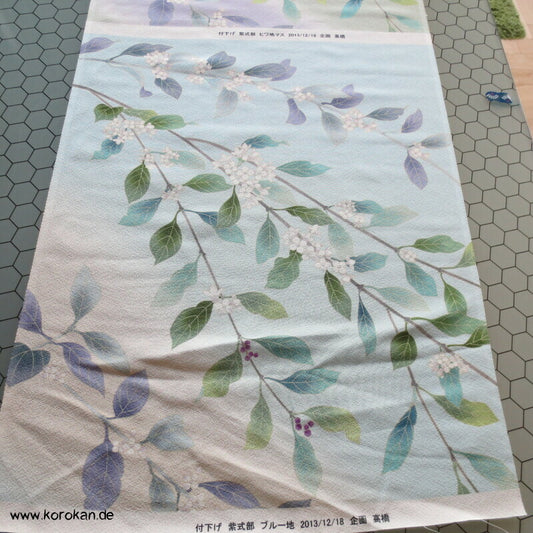 Panel Musterseide für Kimono - Kamelien, Blütenzweige