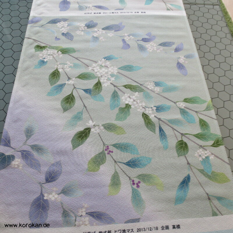 Panel Musterseide für Kimono - Kamelien, Blütenzweige