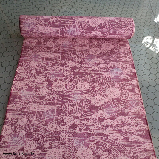 Brücke und Blumen Edo Komon Kimono Chirimen Crepe Kimono Seide