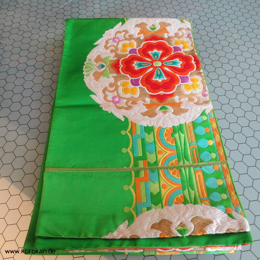 Fukuro Obi Seidenbrokat Spiegel bunt in grün