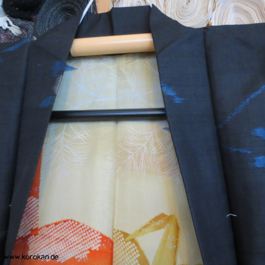 Japan Art Deco Kamelien auf schwarz Meisen Seiden Haori Kimono Jacke