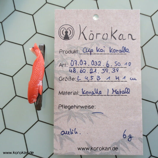 geschnitzter Korallen Koi, Schmuckklemme, Krawattenklemme, Obidome