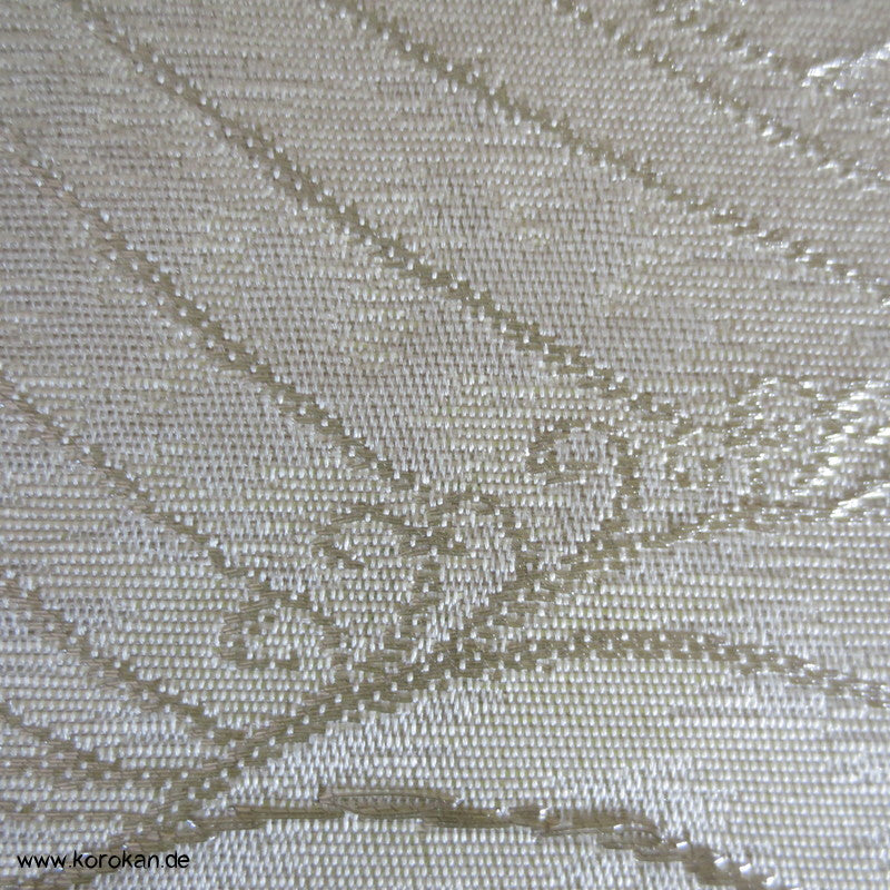 Wellen und Ahornblätter am Rand natur - silber Fukuro Obi Seidenbrokat Kimonogürtel
