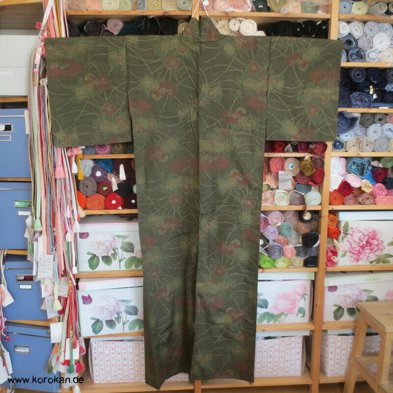 Kiku Chrysanthemen Kasuri Hitoe Tsumugi Seiden Kimono