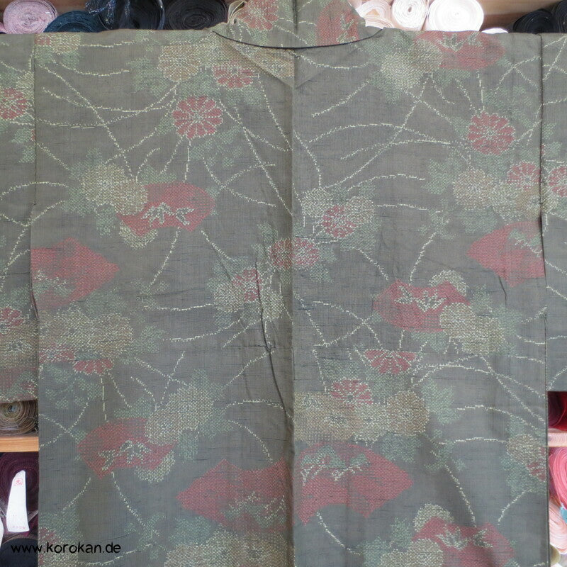 Kiku Chrysanthemen Kasuri Hitoe Tsumugi Seiden Kimono