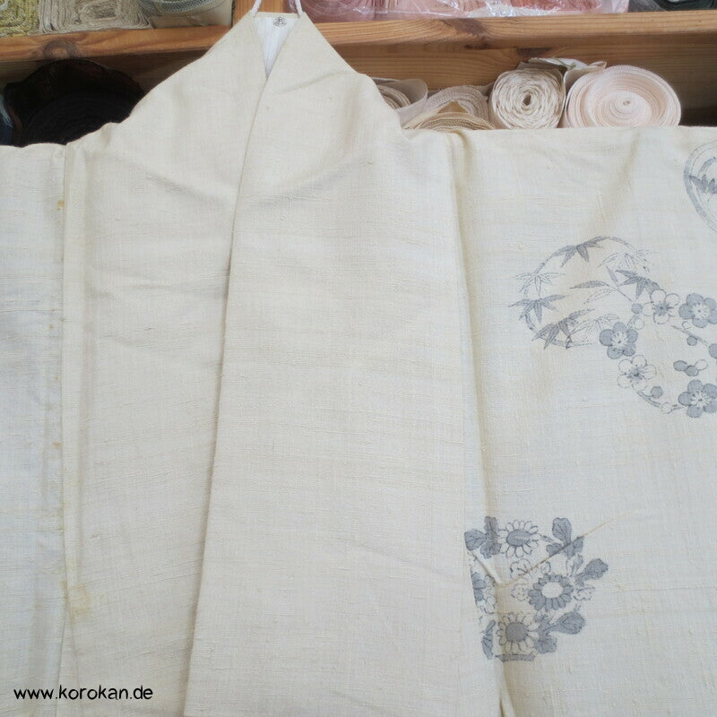 Flechtbandstickerei Hitoe ungefütterter Tsumugi Seiden Kimono, antik