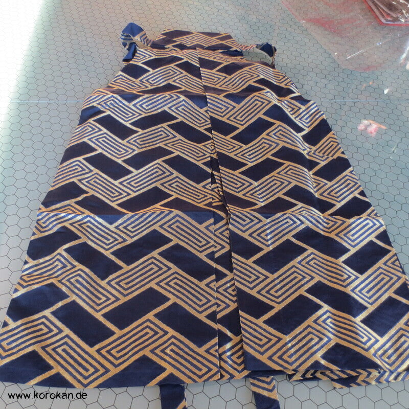 blau - goldene Higaki Brokat Umanori Kimono Hosen Hakama