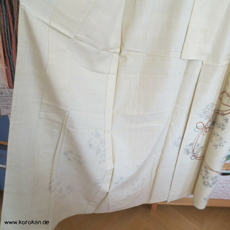 Flechtbandstickerei Hitoe ungefütterter Tsumugi Seiden Kimono, antik