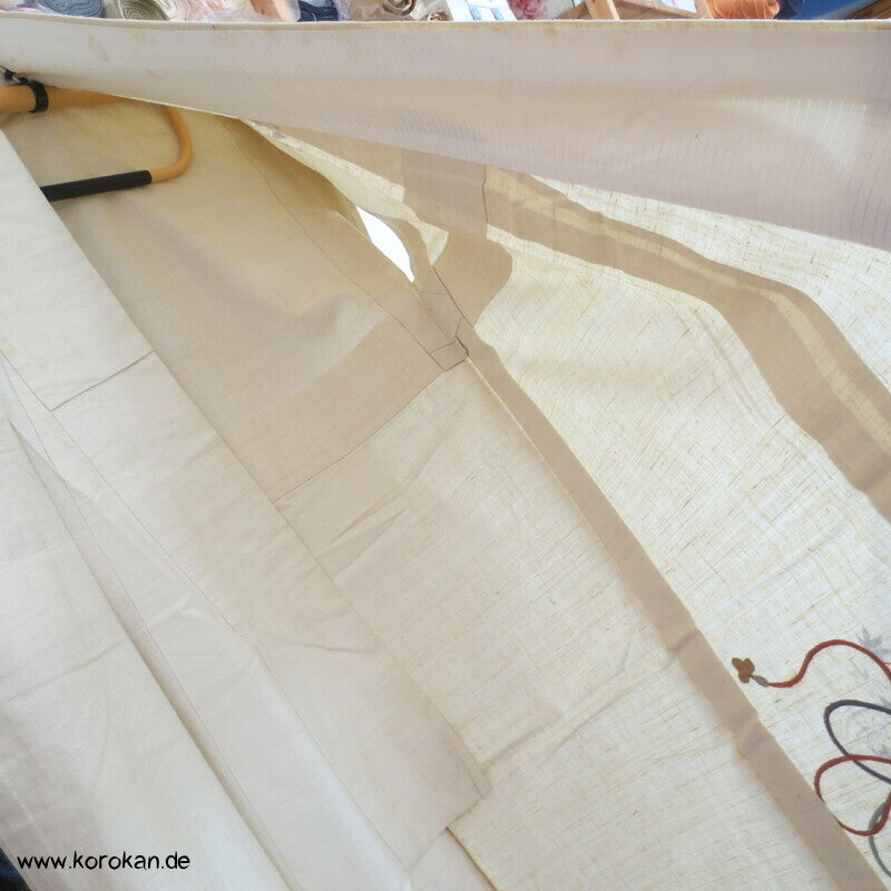 Flechtbandstickerei Hitoe ungefütterter Tsumugi Seiden Kimono, antik