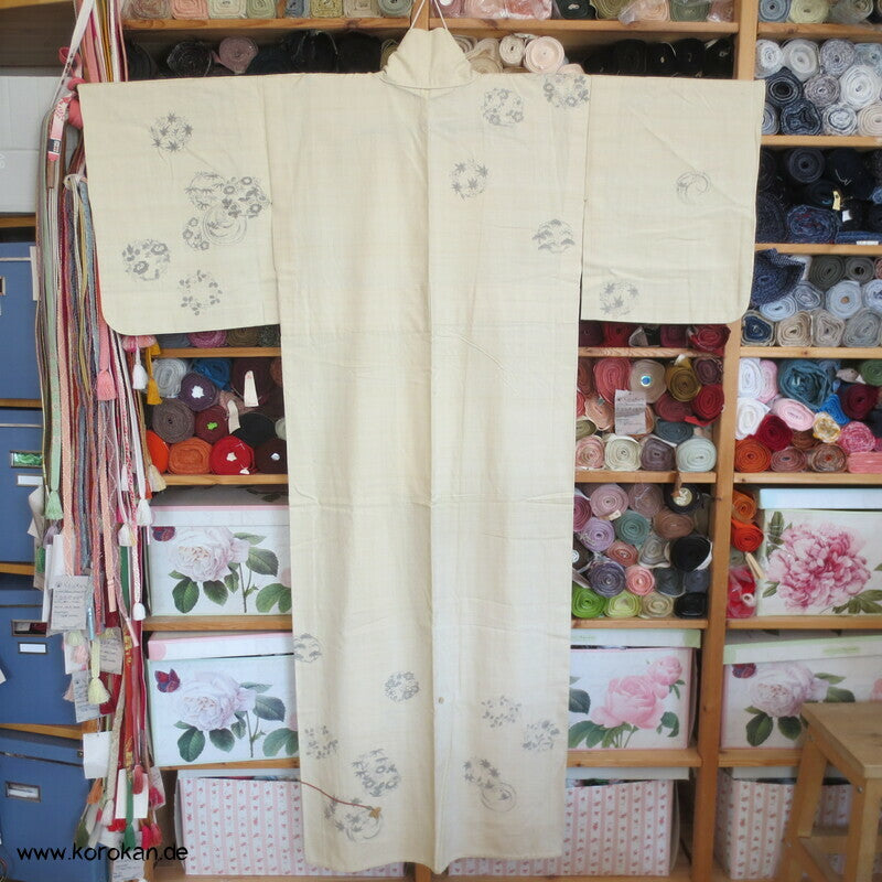 Flechtbandstickerei Hitoe ungefütterter Tsumugi Seiden Kimono, antik