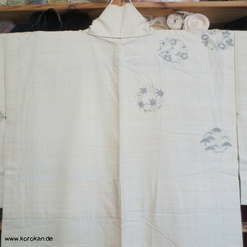 Flechtbandstickerei Hitoe ungefütterter Tsumugi Seiden Kimono, antik