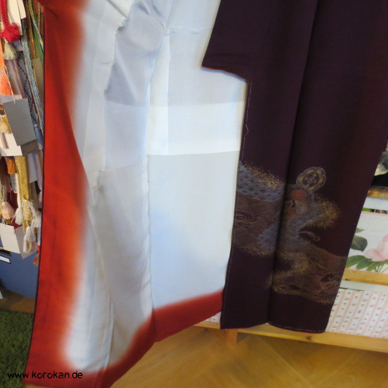 Homongi Seidencrepe Kimono mit goldenen Wellen und Segaiha