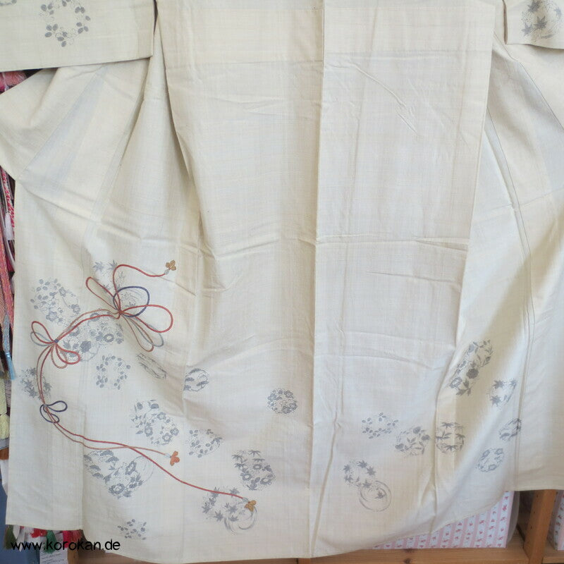 Flechtbandstickerei Hitoe ungefütterter Tsumugi Seiden Kimono, antik