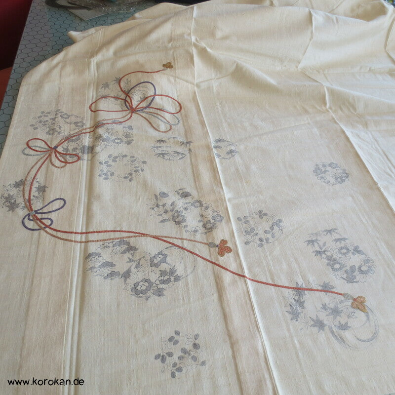 Flechtbandstickerei Hitoe ungefütterter Tsumugi Seiden Kimono, antik