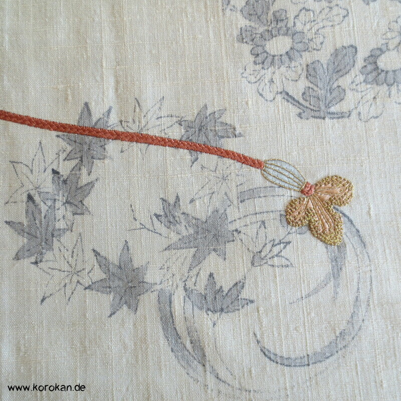 Flechtbandstickerei Hitoe ungefütterter Tsumugi Seiden Kimono, antik
