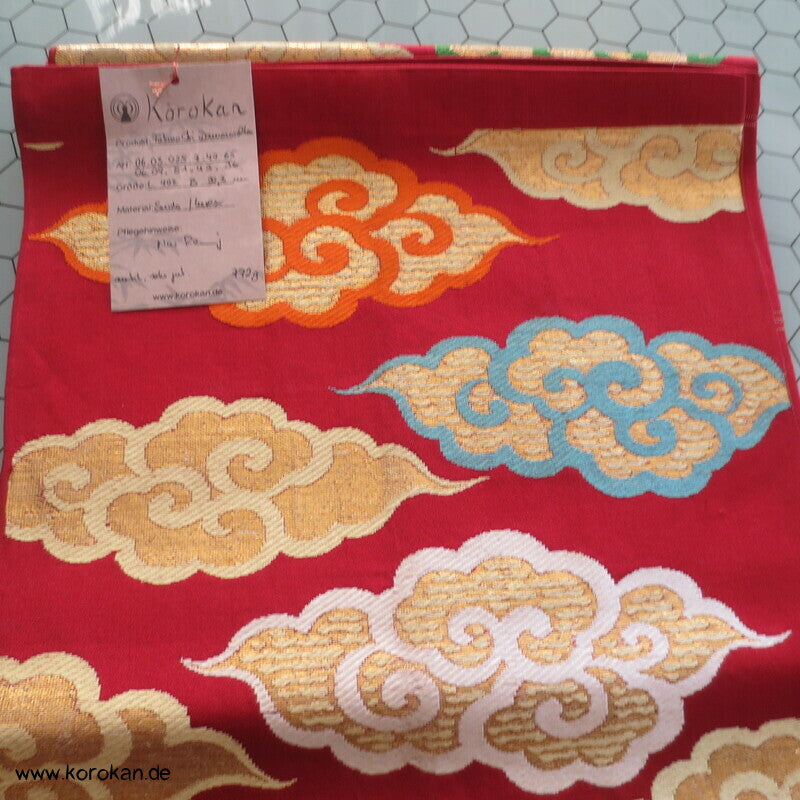 Donnerwolken auf dunkelrot Fukuro Obi Seidenbrokat Kimonogürtel