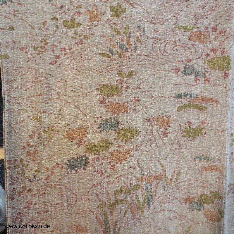 gedruckte Landschaft Komon Kimono auf rauem Crepe