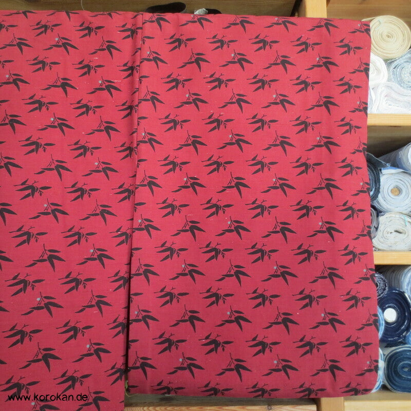 Tsumugi Seiden Komon Kimono Bambusdruck auf rot