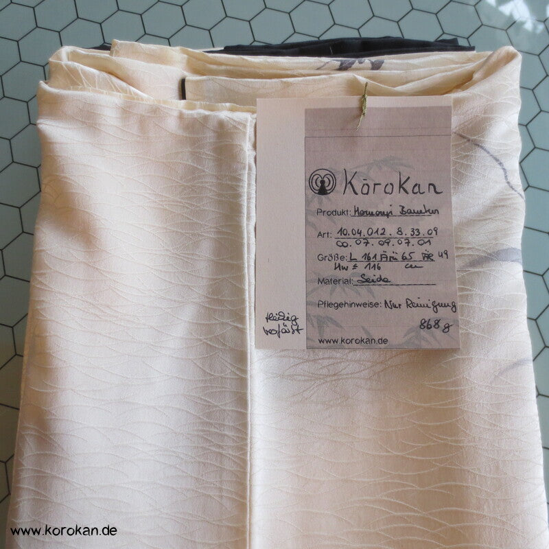 handgemalter Bambus auf Seidendamast Tsukesage Kimono